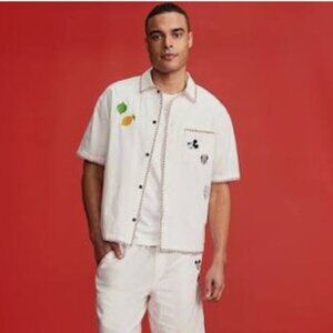 Disney x Old Navy Camp Shirt Embroidered Linen Blend Mickey and Minnie Mouse